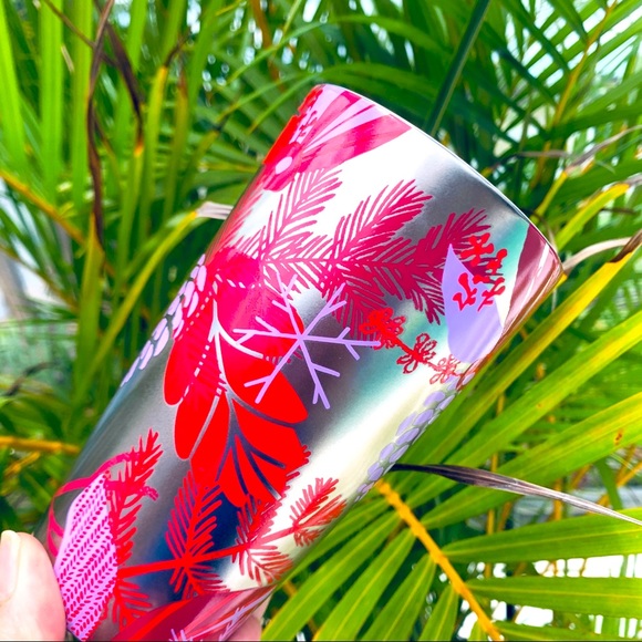 Starbucks New Holiday Ceramic Cup Silver & Red Holly Pinecone Hot Tumbler New - Picture 3 of 12